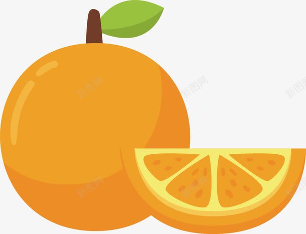 橙子水果png免抠素材_88icon https://88icon.com 切瓣 手绘 根茎 橙子 水果 绿叶