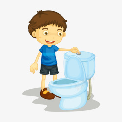 卡通男孩冲洗马桶素材