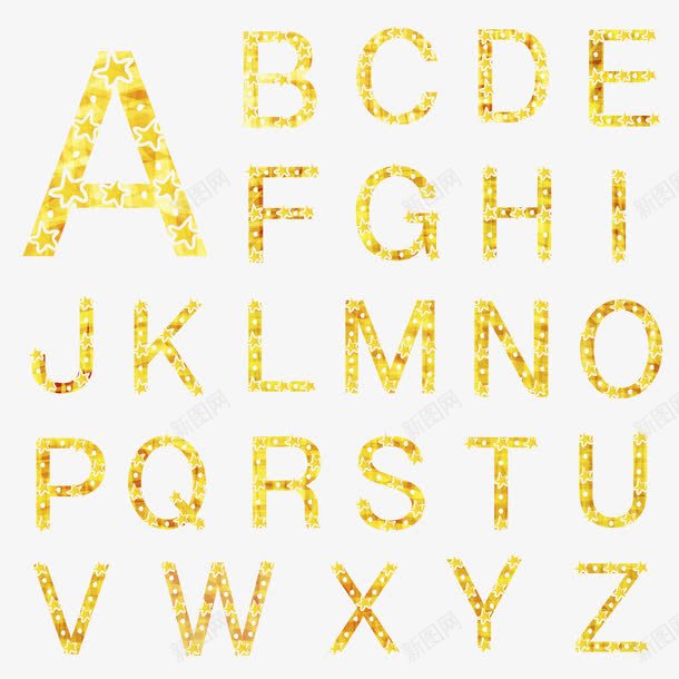 金色五角星英文字母表png免抠素材_88icon https://88icon.com 字母 学习 排版 星星 渐变 简约 装饰 金色