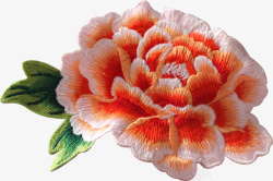 橙色刺绣牡丹花素材