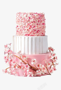 公主风粉色小清新婚礼樱花蛋糕高清图片