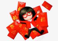 新春直播间礼物躺在红包上的小女孩高清图片