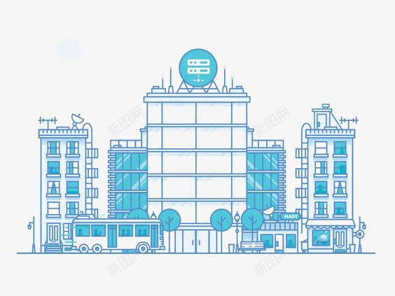 蓝色线条城市png免抠素材_88icon https://88icon.com 城市 扁平化 现代 蓝色 都市