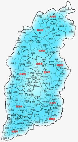 蓝色手绘山西省区域地图素材