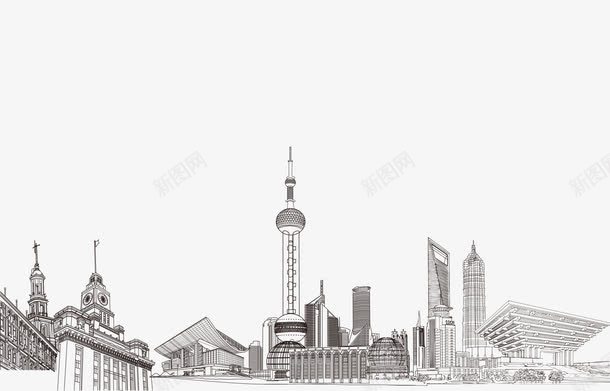 上海地貌png免抠素材_88icon https://88icon.com 上海 东方明珠电视塔 剪影 素描