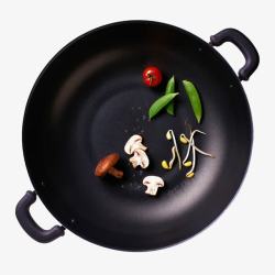 黑铁锅里的厨房食材素材