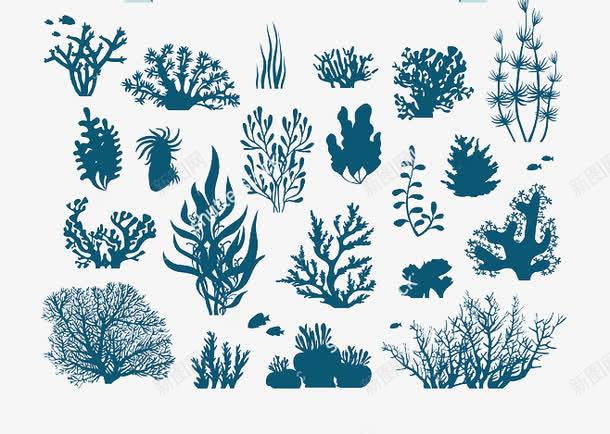 珊瑚和藻类的蓝色轮廓png免抠素材_88icon https://88icon.com 海洋植物 海藻 藻植物