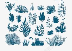 珊瑚和藻类的蓝色轮廓素材