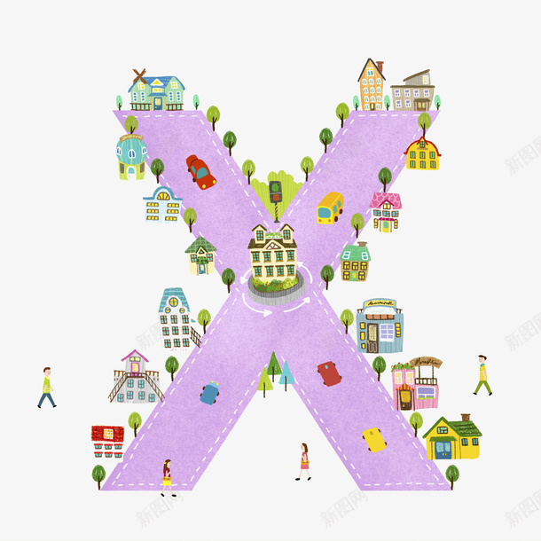 卡通紫色大写字母Xpng免抠素材_88icon https://88icon.com 创意的 卡通 大写字母 房子 插图 紫色的 英文字母