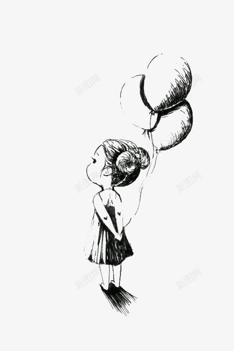 素描小女孩png免抠素材_88icon https://88icon.com 卡通女生 手绘女生 气球 站着的小女孩 童年