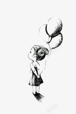 气球小女孩素描小女孩高清图片