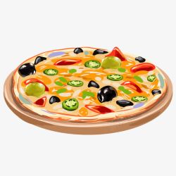 甜椒手绘披萨食物高清图片