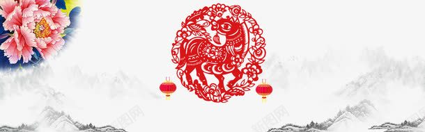 中国风png免抠素材_88icon https://88icon.com 山水 水墨画 海报背景 牡丹 窗花