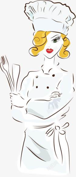 拿着刀叉的厨师美味食物与卡通厨师人物等素高清图片