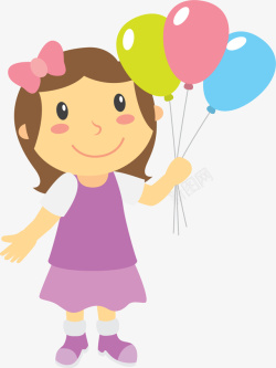儿童节玩气球小女孩卡通矢量图素材
