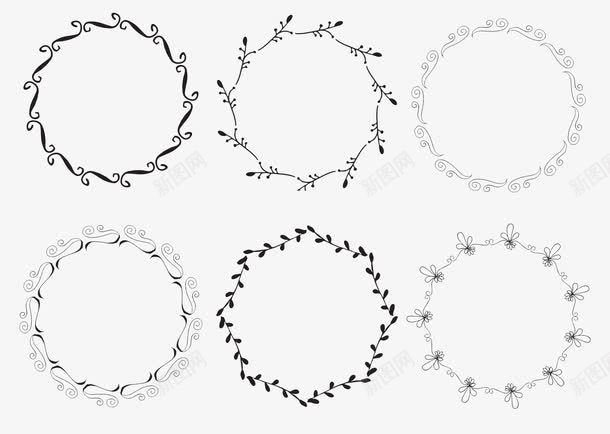 圆形边框png免抠素材_88icon https://88icon.com 书画边框 圆形 时尚 欧美画框 简约风格 黑白边框