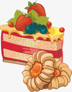 手绘蓝莓草莓糕点卡通手绘水彩五彩的三角蛋糕高清图片