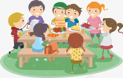 野餐卡通一起聚餐的小美女与小帅哥们高清图片