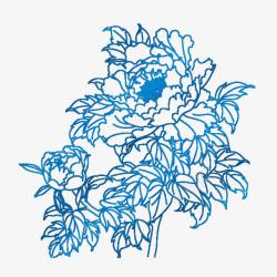 蓝色刺绣牡丹纹理装饰图案素材