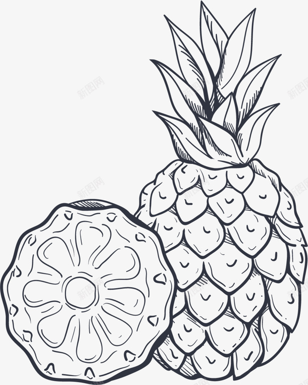 夏季水果手绘菠萝png免抠素材_88icon https://88icon.com 一个菠萝 凤梨 夏季水果 手绘菠萝 画画 绘画
