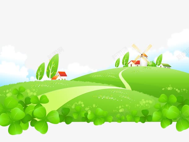 卡通手绘绿色草地植物房子矢量图ai免抠素材_88icon https://88icon.com 卡通的草地 矢量的风景 红色的房子 绿色的植物 绿色的草地 矢量图