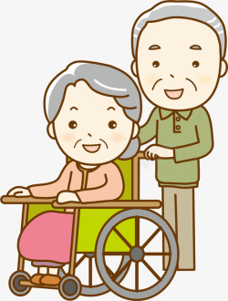 坐着轮椅的奶奶卡通绿色爷爷奶奶高清图片