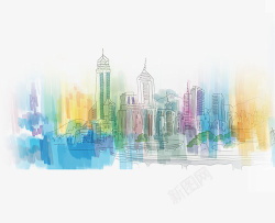 涂鸦城市背景水彩城市画高清图片