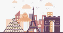 江南旅游海报巴黎景点建筑剪影矢量图高清图片