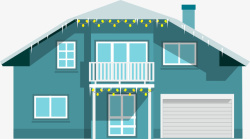蓝色扁平化房子图素材