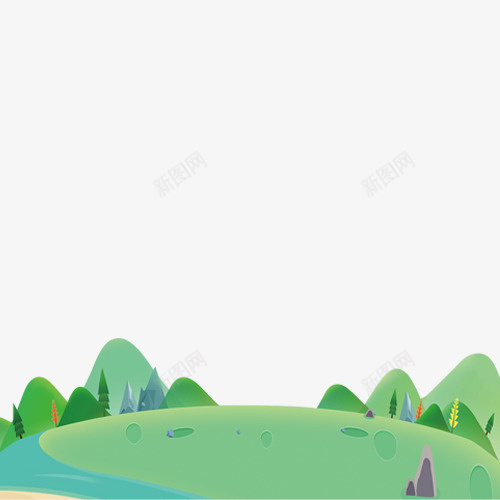 绿色植被卡通插画png免抠素材_88icon https://88icon.com 卡通插画 山峰 平面 景色 森林 植物 绿色 设计 远处的森林