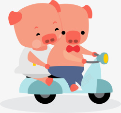 小猪热恋卡通扁平小猪骑装饰贴纸高清图片