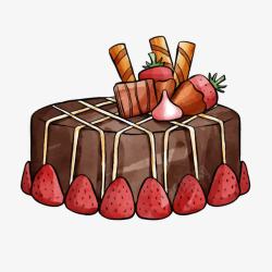 蛋糕房招聘水彩风手绘生日水果草莓蛋糕高清图片