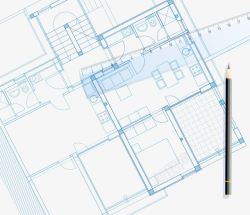 尺子铅笔和室内图纸素材