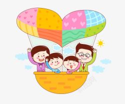 家庭旅游矢量坐氢气球的一家人高清图片