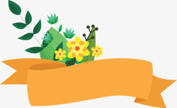 橘色花朵标题框黄色花朵夏日丝带高清图片