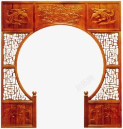 木质门古典雕花月亮门高清图片