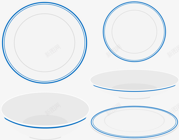蓝色线条边框餐具矢量图eps免抠素材_88icon https://88icon.com 圆形大碗 圆形盘子 矢量png 线条边框 蓝色边框 餐具 矢量图