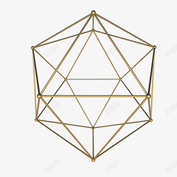 前卫个性的立体几何png免抠素材_88icon https://88icon.com 3D几何 个性 框架 点线结构 立体 线条 金属 金色 金黄