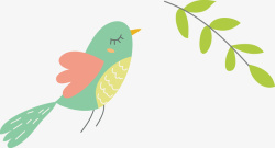 小鸟与树绿色树叶小鸟动物矢量图高清图片