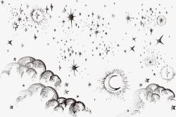 手绘弯月手绘星星月亮云彩高清图片