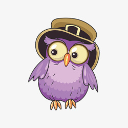 戴帽子的紫色猫头鹰素材