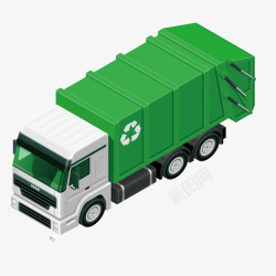 卡通绿色卡车垃圾车循环车矢量图素材