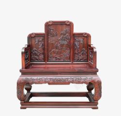 红木椅中式宫廷式复古山水雕花椅塌高清图片