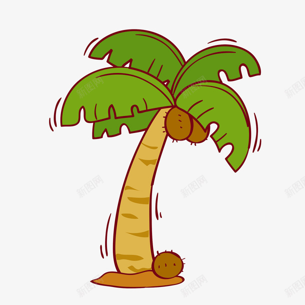 手绘绿色的椰树图png免抠素材_88icon https://88icon.com 卡通手绘 叶子 树木 植物 椰子 椰果 水彩 绿色