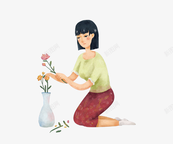 水彩手绘正在插花的女人png免抠素材_88icon https://88icon.com 家居 小清新 插花 插花的女人 水彩手绘正在插花的女人