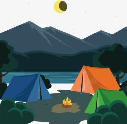 户外帐篷手绘梦幻自然湖泊露营高清图片