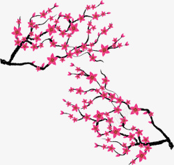 水墨中国风玫红樱花素材