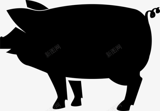 财神猪黑色扁平猪剪影图标矢量图图标