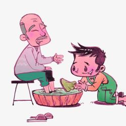洗脚的男孩卡通手绘给爷爷洗脚高清图片