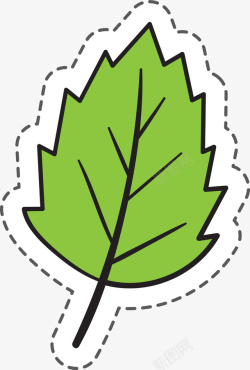 绿色树叶植物纹理锯齿卡通贴纸素材